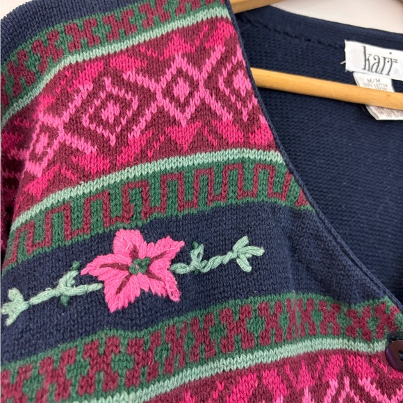 VINTAGE Kari cardigan burgundy, pink and navy with embroidered flowers - Picture 3 of 3